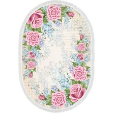 Alanur Trend Keçe Tabanlı Saçaklı Oval Mutfak Halı MU174 Pudra