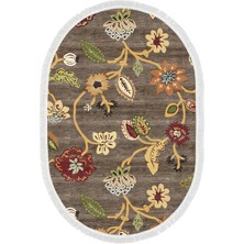 Alanur Trend Keçe Tabanlı Saçaklı Oval Mutfak Halı MU176 Kahve