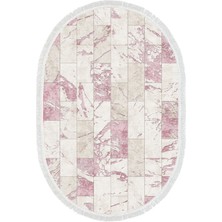 Alanur Trend Keçe Tabanlı Saçaklı Oval Mutfak Halı MU183 Pudra