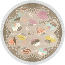 Alanur Trend Keçe Tabanlı Saçaklı Yuvarlak Mutfak Halı MU102 Kahve