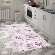 Alanur Trend Kaymaz Keçe Tabanlı Yıkanabilir Mutfak Halısı MU105 Pembe