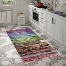 Alanur Trend Kaymaz Keçe Tabanlı Yıkanabilir Mutfak Halısı MU136 Renkli