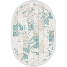 Alanur Trend Keçe Tabanlı Saçaklı Oval Mutfak Halı MU183 Mavi