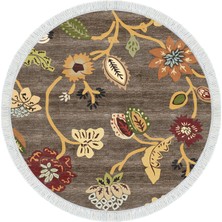 Alanur Trend Keçe Tabanlı Saçaklı Yuvarlak Mutfak Halı MU176 Kahve