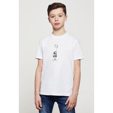 Qivi Astronot Uzay Balon Ay Baskılı  Çocuk Beyaz Tshirt