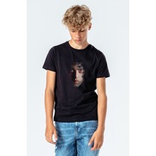 Qivi Mr Robot 2 Baskılı  Çocuk Siyah T-Shirt