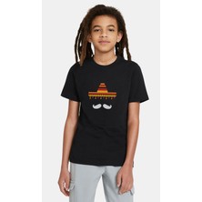 Qivi Sapka Bıyık Baskılı Unisex Çocuk Siyah Tshirt