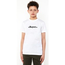 Qivi Araba Supra Logo Baskılı  Çocuk Beyaz Tshirt