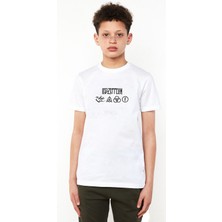 Qivi LED Zeppelin Sembol Beyaz Baskılı  Çocuk Beyaz Tshirt