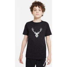 Qivi Silhouette Deer Baskılı Unisex Çocuk Siyah Tshirt