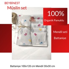 Beybinest Müslin Battaniye Seti Sevimli Kuşlar Battaniye 100X80 Mendil 30X30 cm 5 Adet