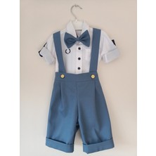 Terzim Ayşenur Erkek Bebek-Çocuk Mavi Şort Salopet Pantolon Takım