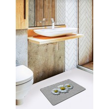 Ardizayn Papatya Desenli 40X60 cm Kaymaz Deri Taban Banyo Halısı, Paspası