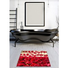 Ardizayn Gül Desenli 40X60 cm Kaymaz Deri Taban Banyo Halısı, Paspası