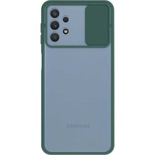Kzy Samsung Galaxy A32 4g Kapak Lensi Açılır Kapanır Kamera Korumalı Silikon Kılıf - Yeşil