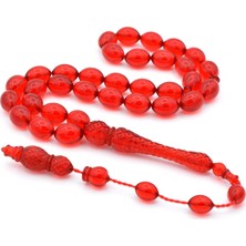 Murty99 Hakiki Usta Işi Arpa Kesim Kırmızı Toz Pres Kehribar Tesbih Iri Boy