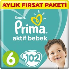 Prima Bebek Bezi Aktif Bebek 6 Beden Aylık Fırsat Paketi 102'LI