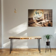 Glass Art Concept Dünya ve Pusula Cam Tablo