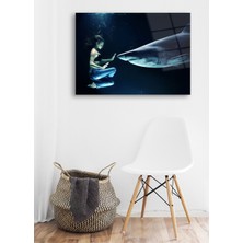 Glass Art Concept Köpek Balığı ve Kadın Cam Tablo