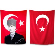 Vagonik Türk Bayrağı + Kalpaklı Atatürk Türk Bayrağı 50 x 75 cm
