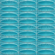 Can Seramik - 7*21 Cm. Turkuaz Kabartmalı Elips Çini Karo (5 Li 1 Paket)
