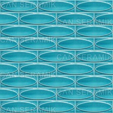Can Seramik - 7*21 Cm. Turkuaz Kabartmalı Elips Çini Karo (5 Li 1 Paket)