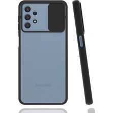 noktaks - Samsung Galaxy A32 4G - Kılıf Slayt Sürgülü Arkası Buzlu Lensi Kapak - Siyah - T17111