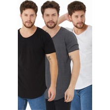 Tarz Cool Erkek Siyah-Beyaz-Füme Pis Yaka Salaş T-SHIRT-UCLUTCPSR01S