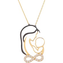 Prenses Pırlanta Kadın 14 Ayar Altın Anne Bebek Motifli Taşlı Sonsuzluk