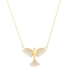 Prenses Pırlanta Kadın 14 Ayar Altın Fantezi Taşlı Zümrüdü Anka Kuşu Kolye