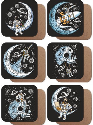 Hayat Poster Uzayda Hayat Var, Astronotun Kabusu 6lı Ahşap Bardak Altlığı Seti