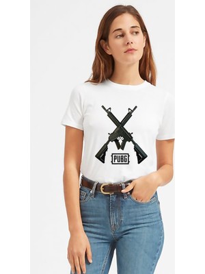 Qivi Pubg M416 Baskılı Beyaz Kadın Tshirt