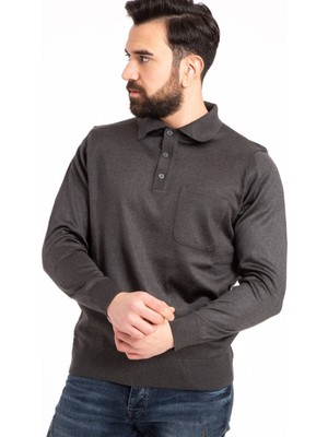 Mavimoure Erkek Düğmeli Ince Polo Yaka Yün Kazak
