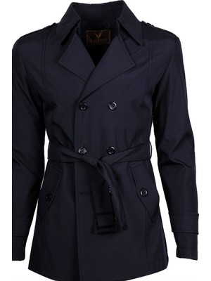 Maserto Slim Fit Erkek Kısa Model Lacivert Trençkot