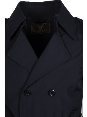 Maserto Slim Fit Erkek Kısa Model Lacivert Trençkot
