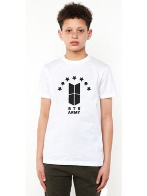 Qivi Bts Army Baskılı  Çocuk Beyaz Tshirt
