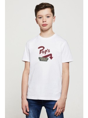 Qivi Riverdale Pop's Chock'lit Shoppe 2 Baskılı  Çocuk Beyaz Tshirt