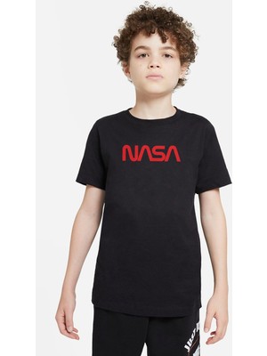 Qivi Nasa Kırkızı Baskılı  Çocuk Siyah Tshirt