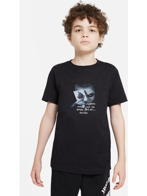 Qivi Joker Kart Baskılı Unisex Çocuk Siyah T-Shirt
