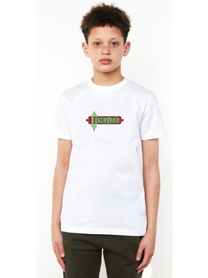 Qivi Castlevania Pixel Yazi Baskılı  Çocuk Beyaz Tshirt