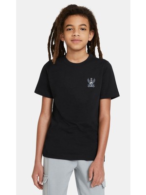 Qivi Kuru Kafa Beyaz ve Mavi Kafatası Baskılı  Çocuk Siyah T-Shirt