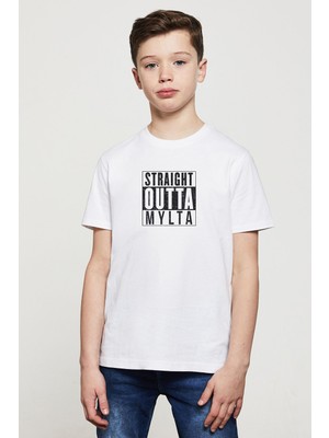 Qivi Pubg Straıght Outta Mylta Baskılı  Çocuk Beyaz Tshirt