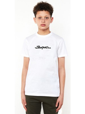 Qivi Araba Supra Logo Baskılı  Çocuk Beyaz Tshirt