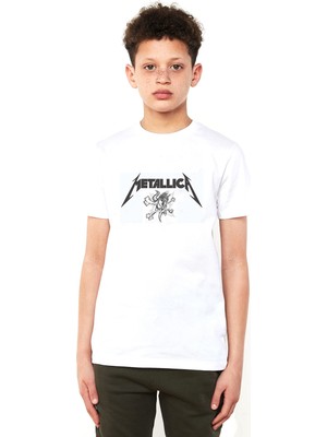 Qivi Metallica Baskılı  Çocuk Beyaz Tshirt