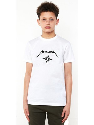 Qivi Metallica Logo Yıldız Baskılı  Çocuk Beyaz Tshirt