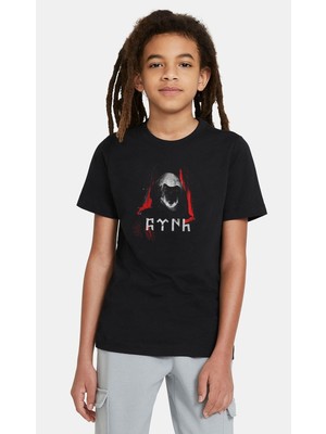 Qivi Türk Göktürk Kurt Wolf Baskılı  Çocuk Siyah T-Shirt