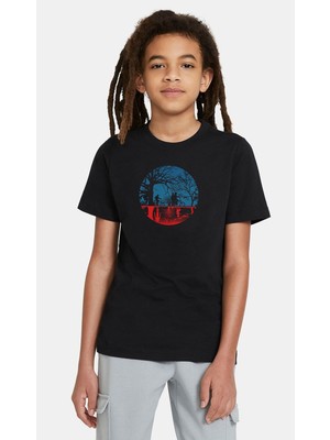 Qivi Stranger Things The Upside Down Baskılı  Çocuk Siyah T-Shirt