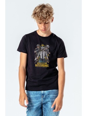 Qivi Pubg Battle Royale Karakter Baskılı  Çocuk Siyah T-Shirt