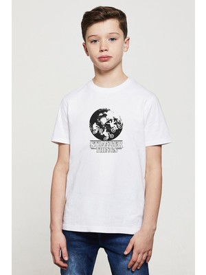 Qivi Stranger Things Bikes World Baskılı  Çocuk Beyaz Tshirt