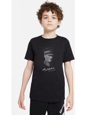 Qivi Mustafa Kemal Atatürk Asker Typografi Baskılı  Çocuk Siyah T-Shirt